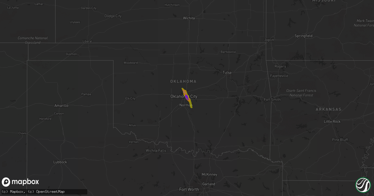 Hail map in Oklahoma on July 16, 2009