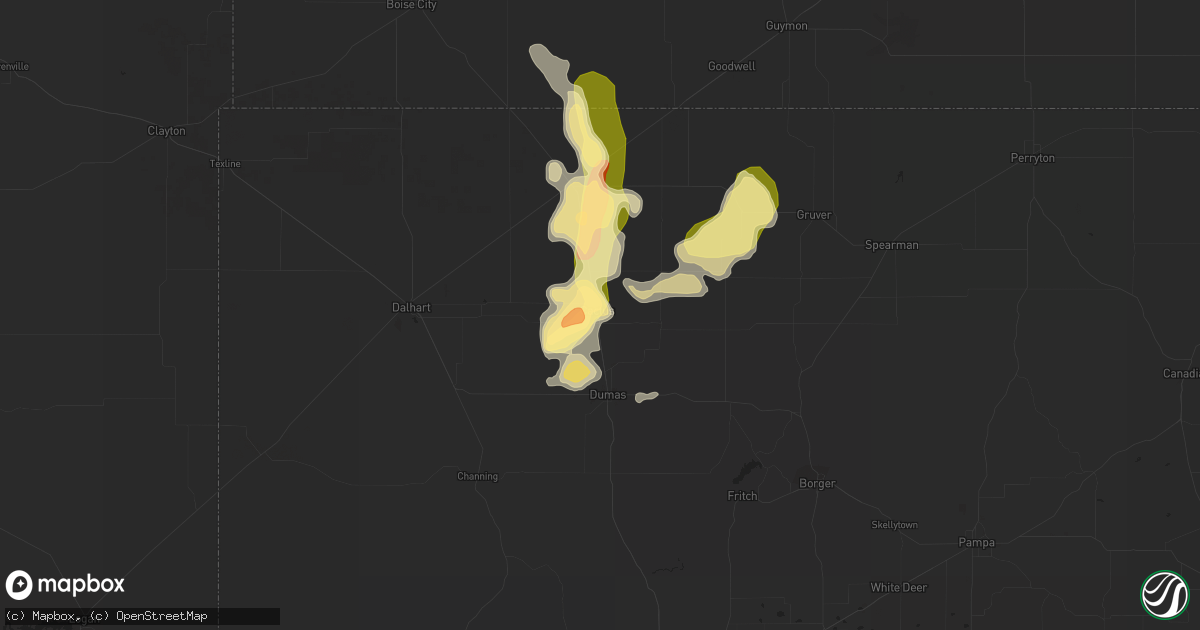 Hail map in Cactus, TX on July 16, 2014