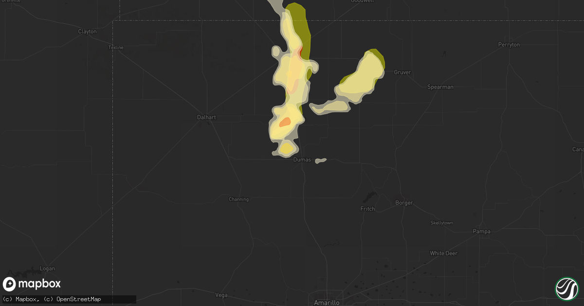 Hail map in Dumas, TX on July 16, 2014