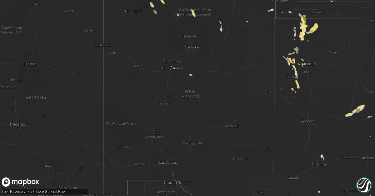 Hail map in New Mexico on July 16, 2014