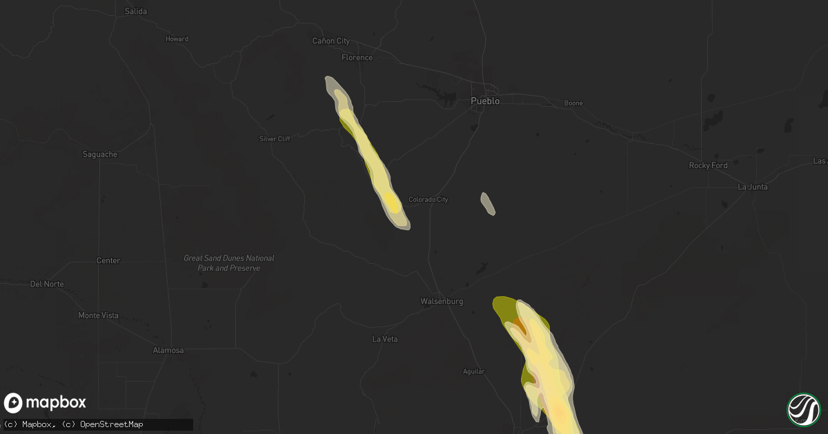 Hail map in Rye, CO on July 16, 2014