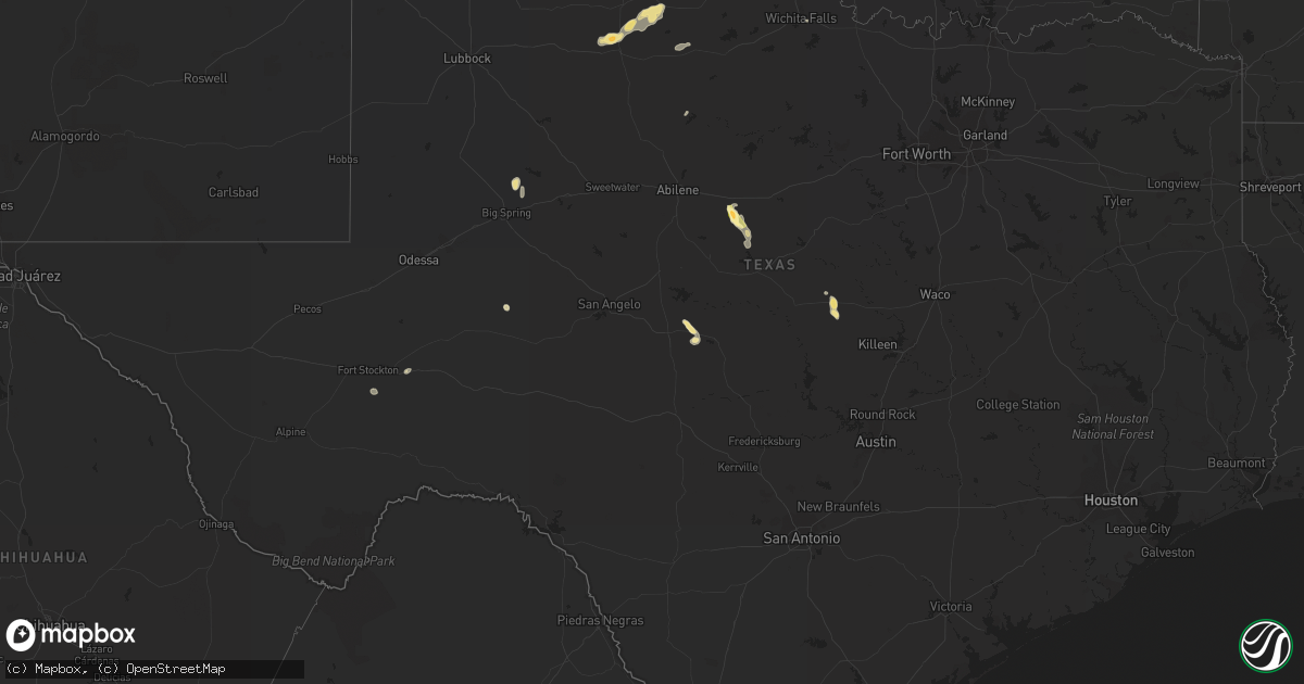Hail map in Texas on July 16, 2014