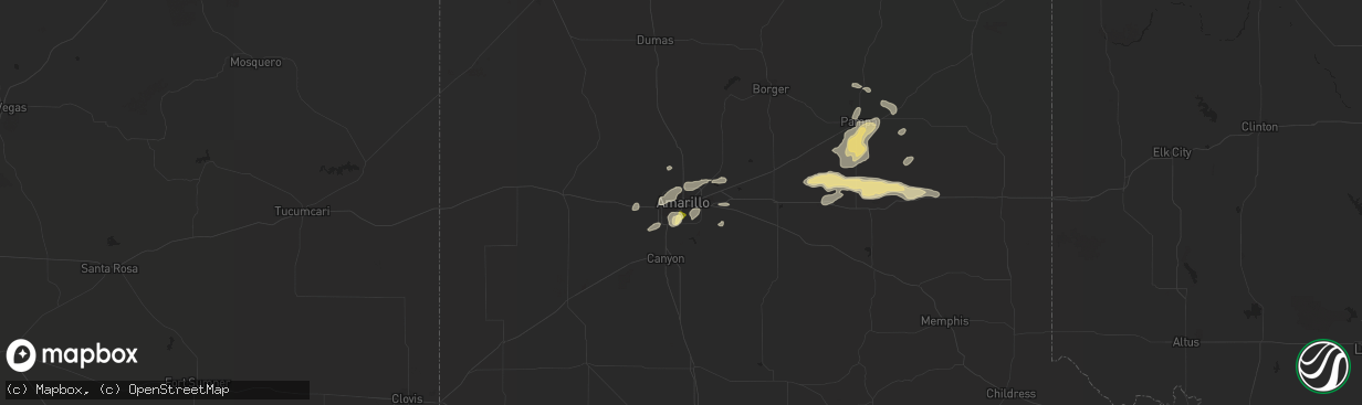 Hail map in Amarillo, TX on July 16, 2015