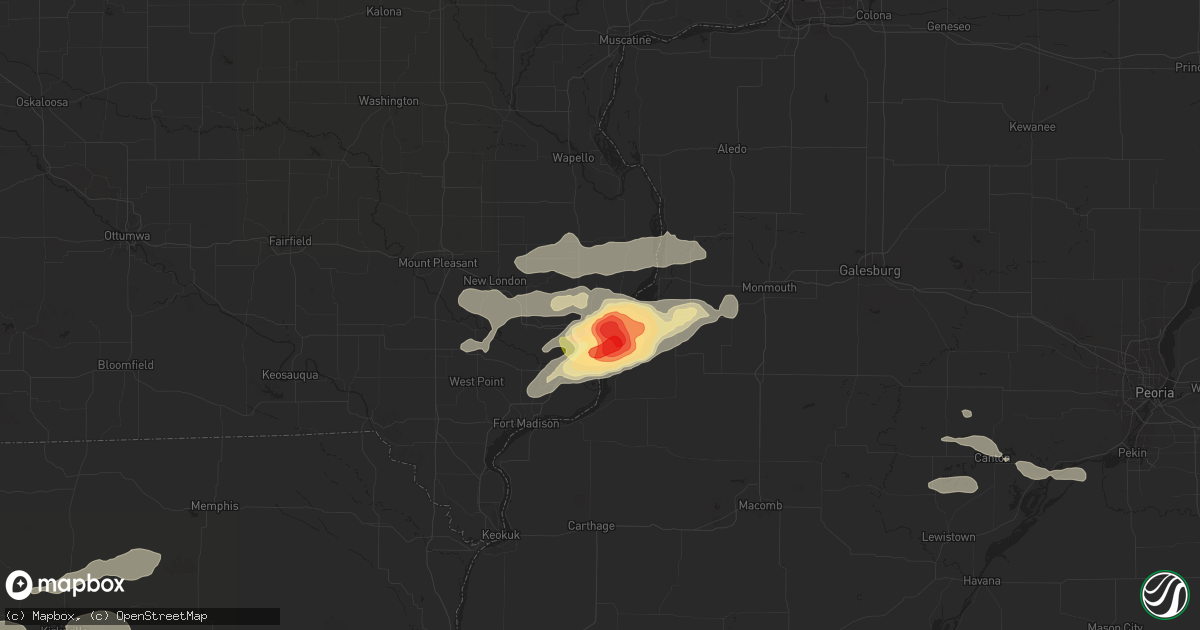 Hail map in Burlington, IA on July 16, 2015