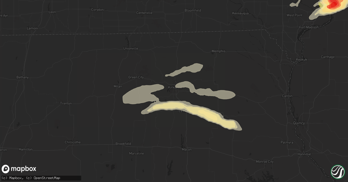 Hail map in Kirksville, MO on July 16, 2015