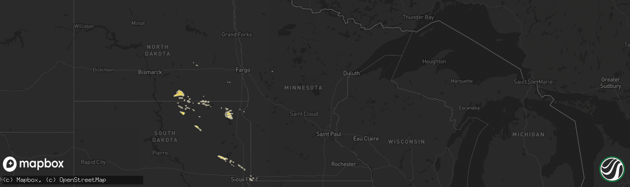 Hail map in Minnesota on July 16, 2015