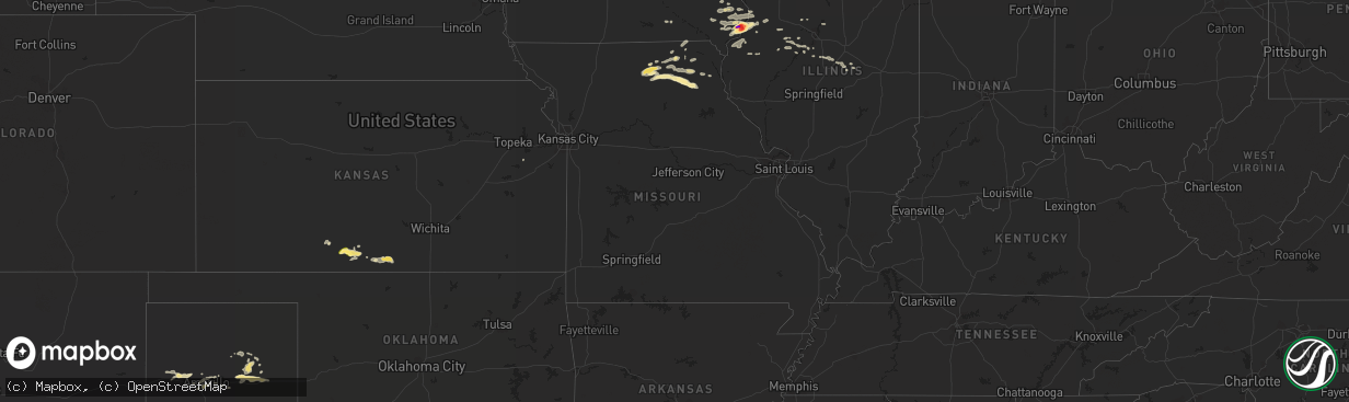 Hail map in Missouri on July 16, 2015