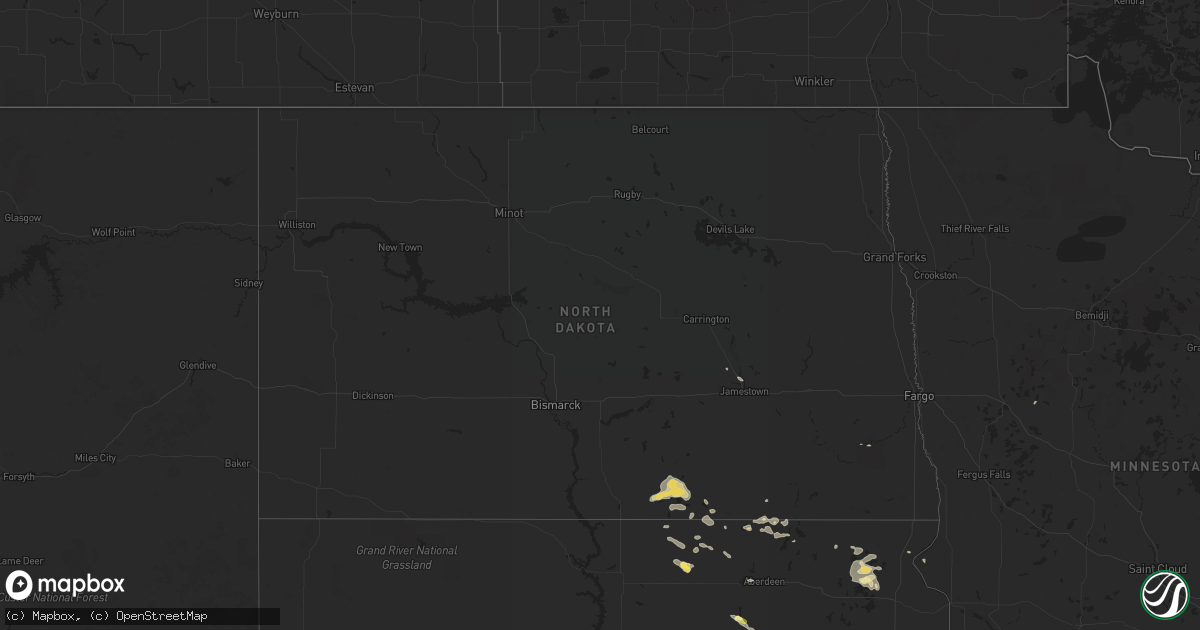 Hail map in North Dakota on July 16, 2015