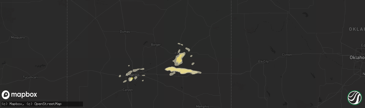 Hail map in Pampa, TX on July 16, 2015