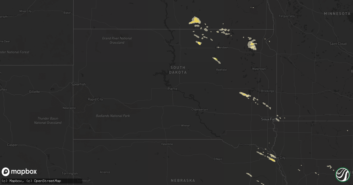 Hail map in South Dakota on July 16, 2015