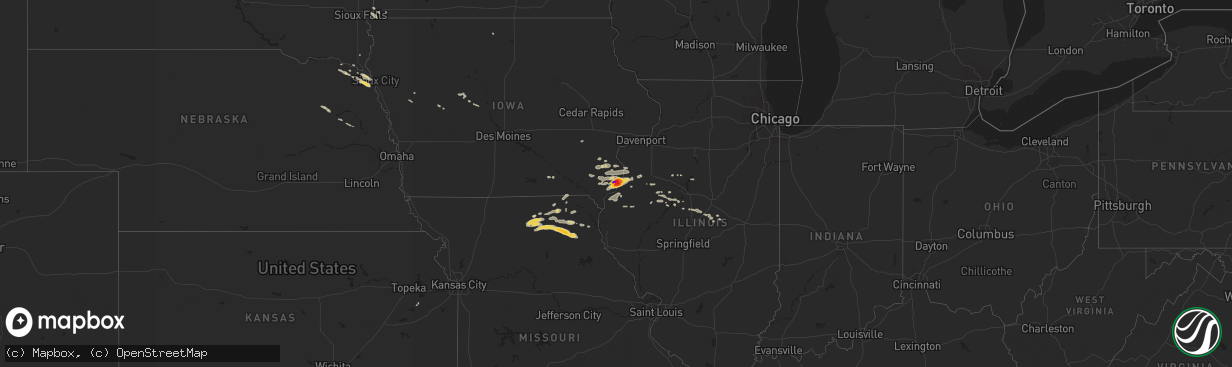 Hail map on July 16, 2015