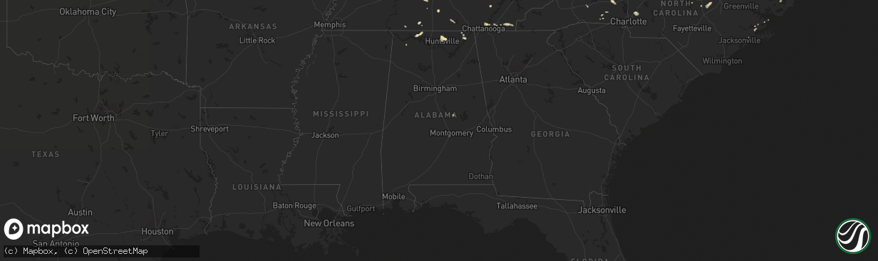 Hail map in Alabama on July 16, 2016