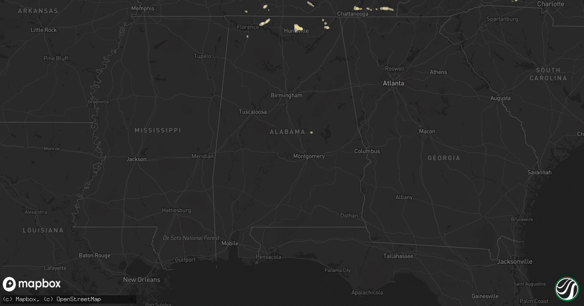 Hail map in Alabama on July 16, 2016