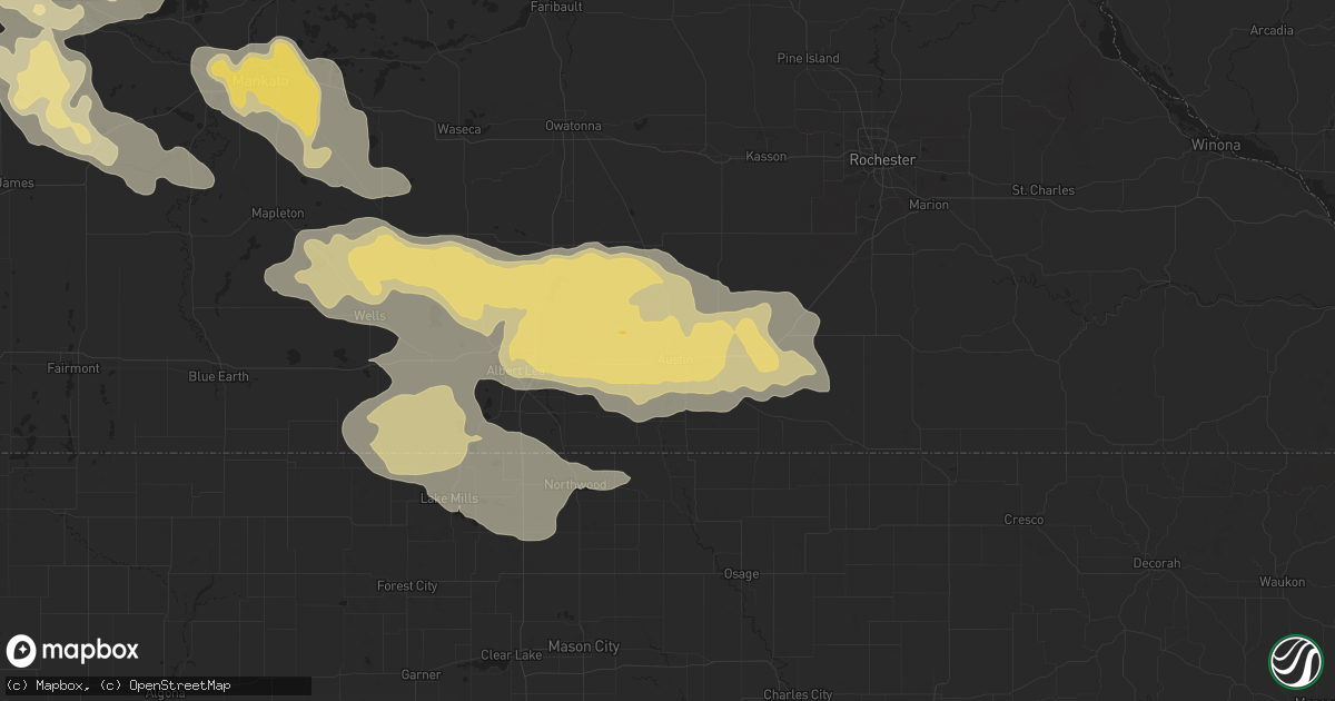 Hail map in Austin, MN on July 16, 2016