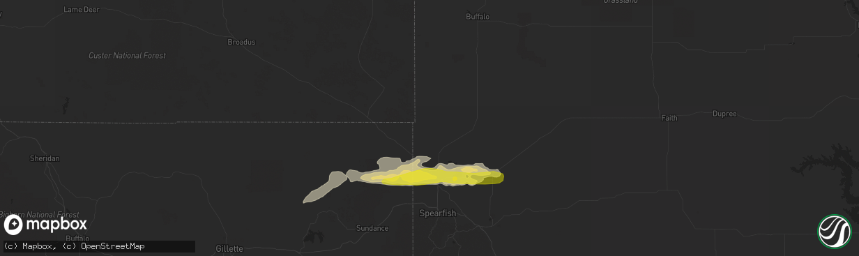 Hail map in Belle Fourche, SD on July 16, 2016