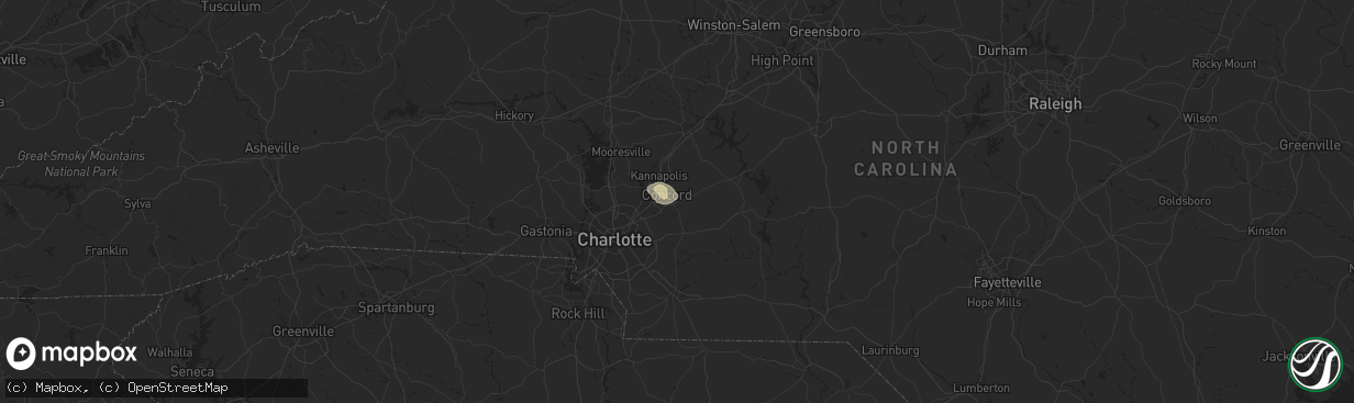 Hail map in Concord, NC on July 16, 2016