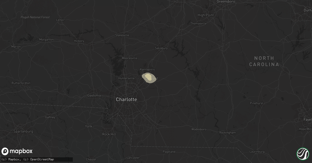Hail map in Concord, NC on July 16, 2016