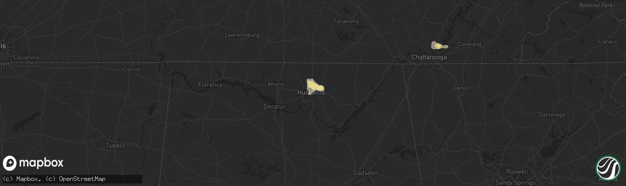 Hail map in Huntsville, AL on July 16, 2016