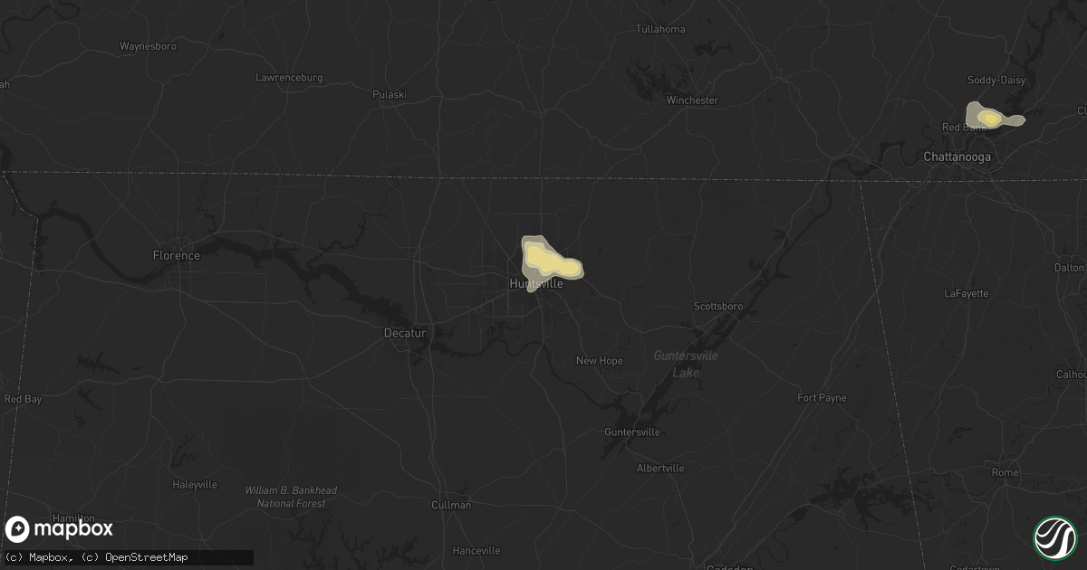 Hail map in Huntsville, AL on July 16, 2016