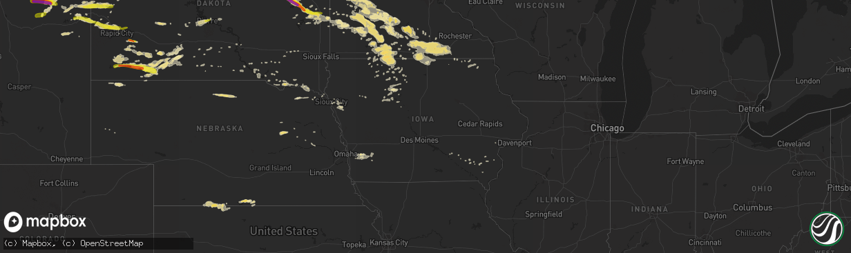 Hail map in Iowa on July 16, 2016