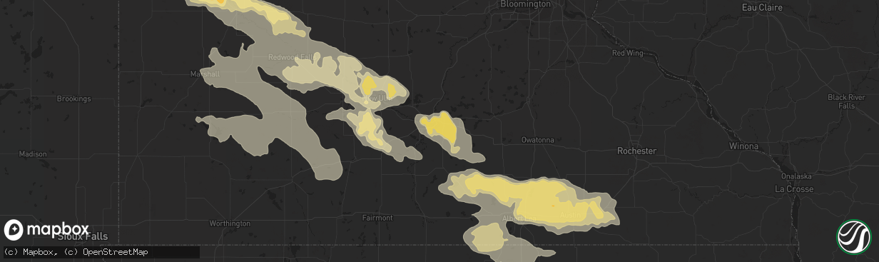 Hail map in Mankato, MN on July 16, 2016