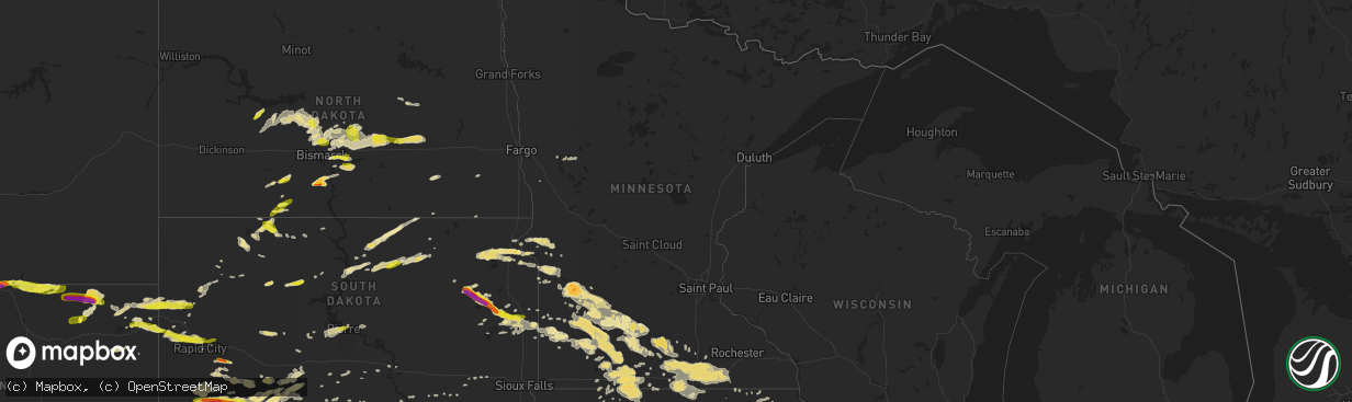 Hail map in Minnesota on July 16, 2016