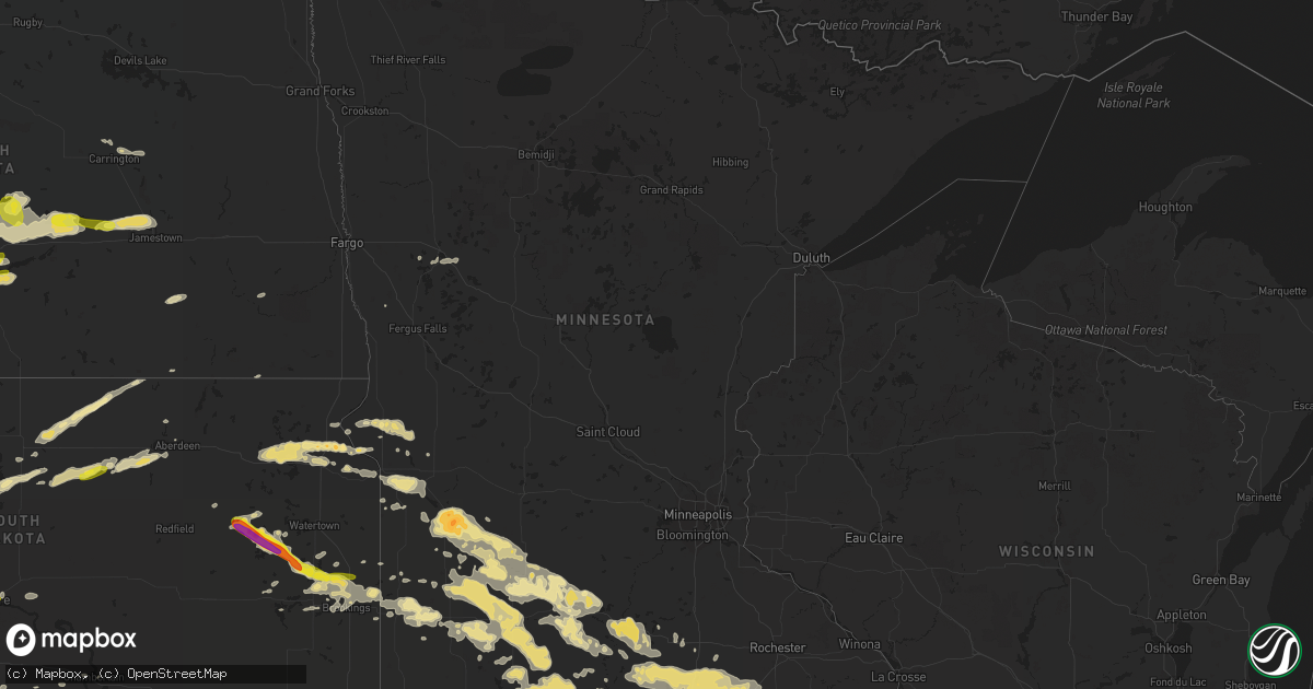 Hail map in Minnesota on July 16, 2016
