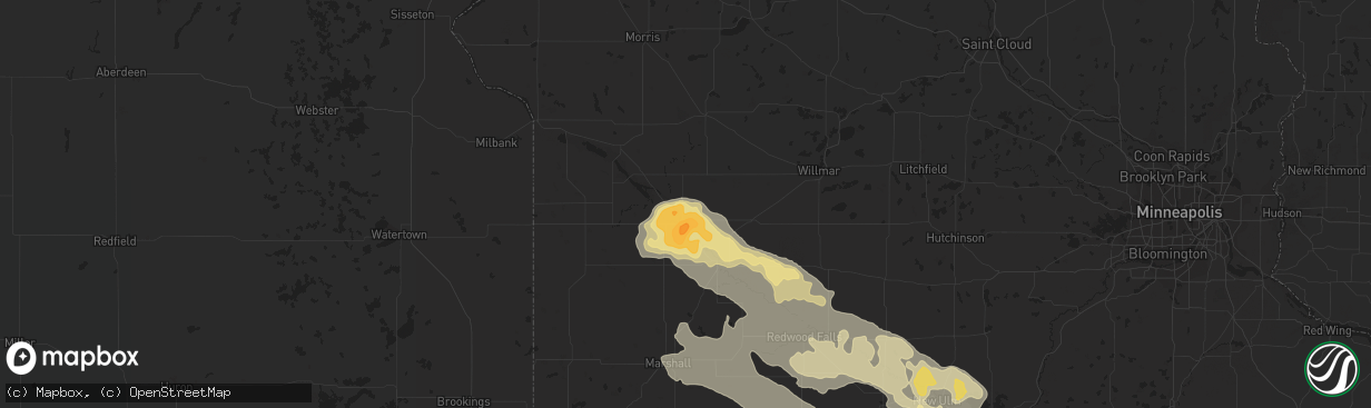 Hail map in Montevideo, MN on July 16, 2016