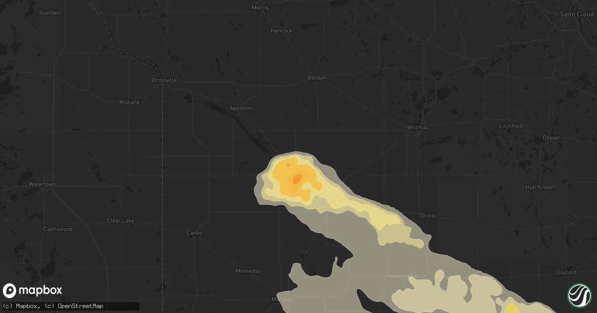 Hail map in Montevideo, MN on July 16, 2016