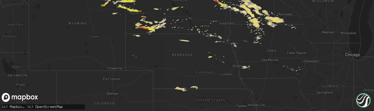 Hail map in Nebraska on July 16, 2016