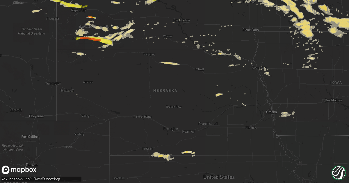 Hail map in Nebraska on July 16, 2016