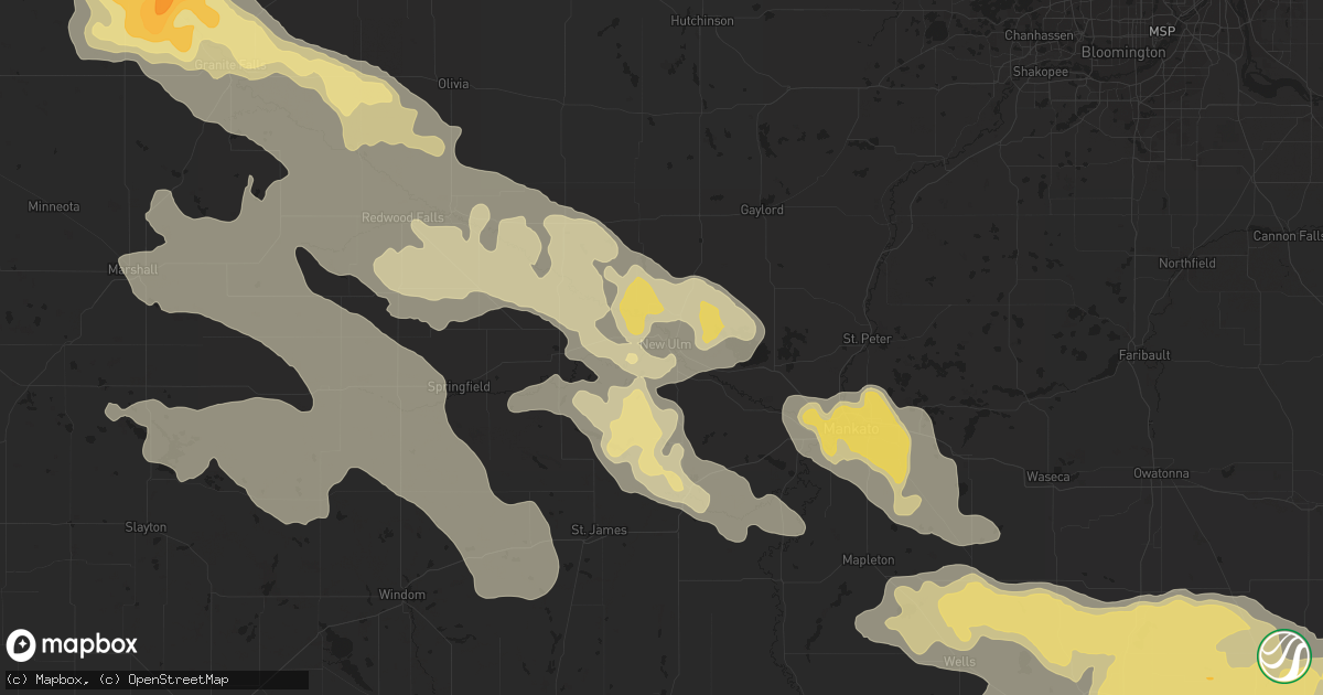 Hail map in New Ulm, MN on July 16, 2016
