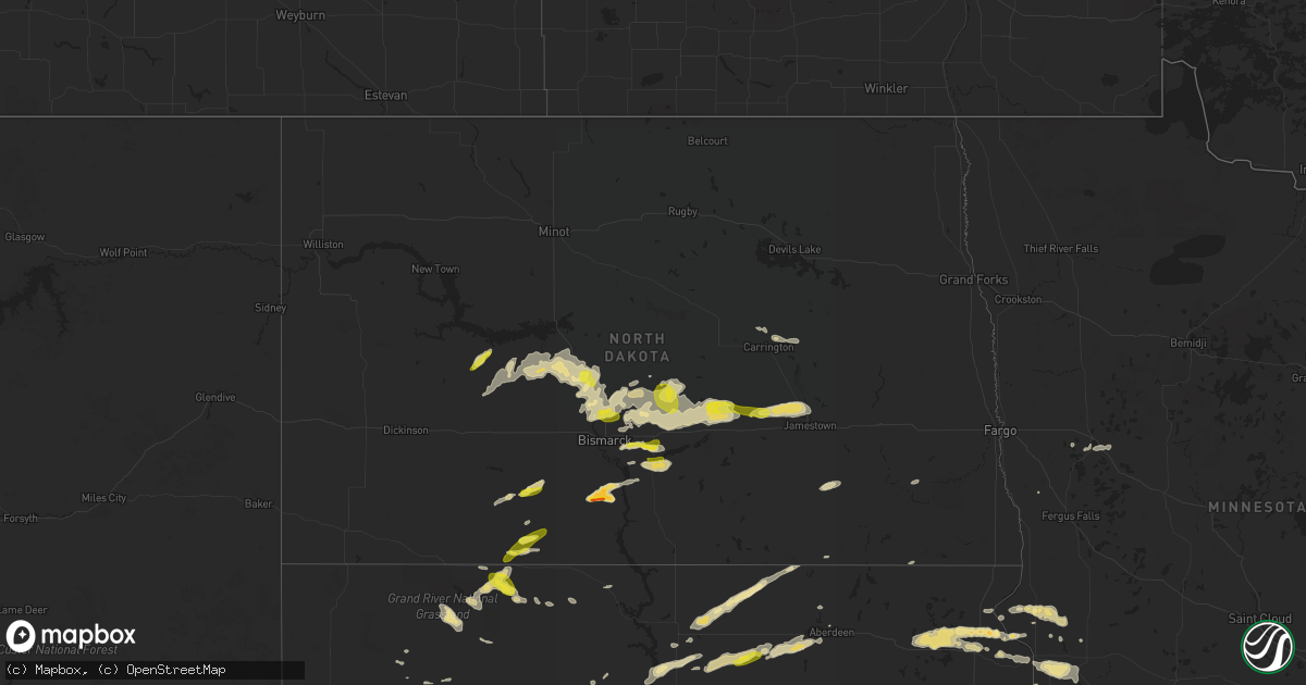 Hail map in North Dakota on July 16, 2016