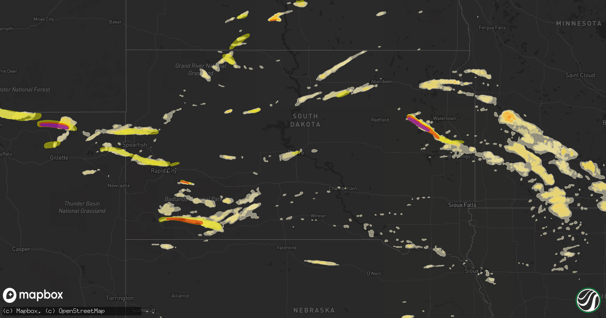 Hail map in South Dakota on July 16, 2016
