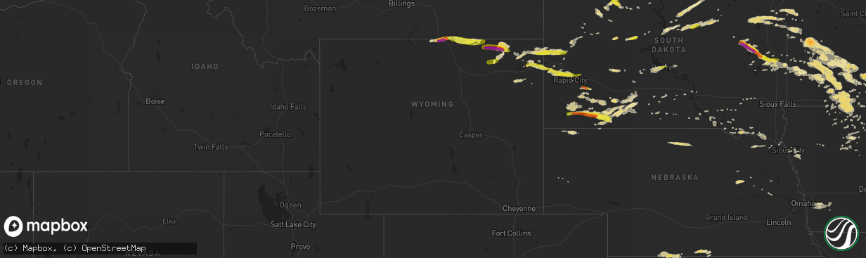 Hail map in Wyoming on July 16, 2016