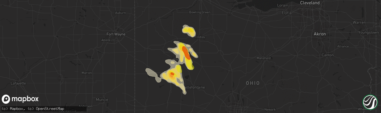 Hail map in Ada, OH on July 16, 2017