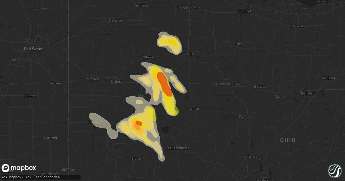 Hail map in Ada, OH on July 16, 2017