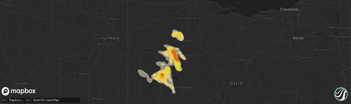 Hail map in Bluffton, OH on July 16, 2017