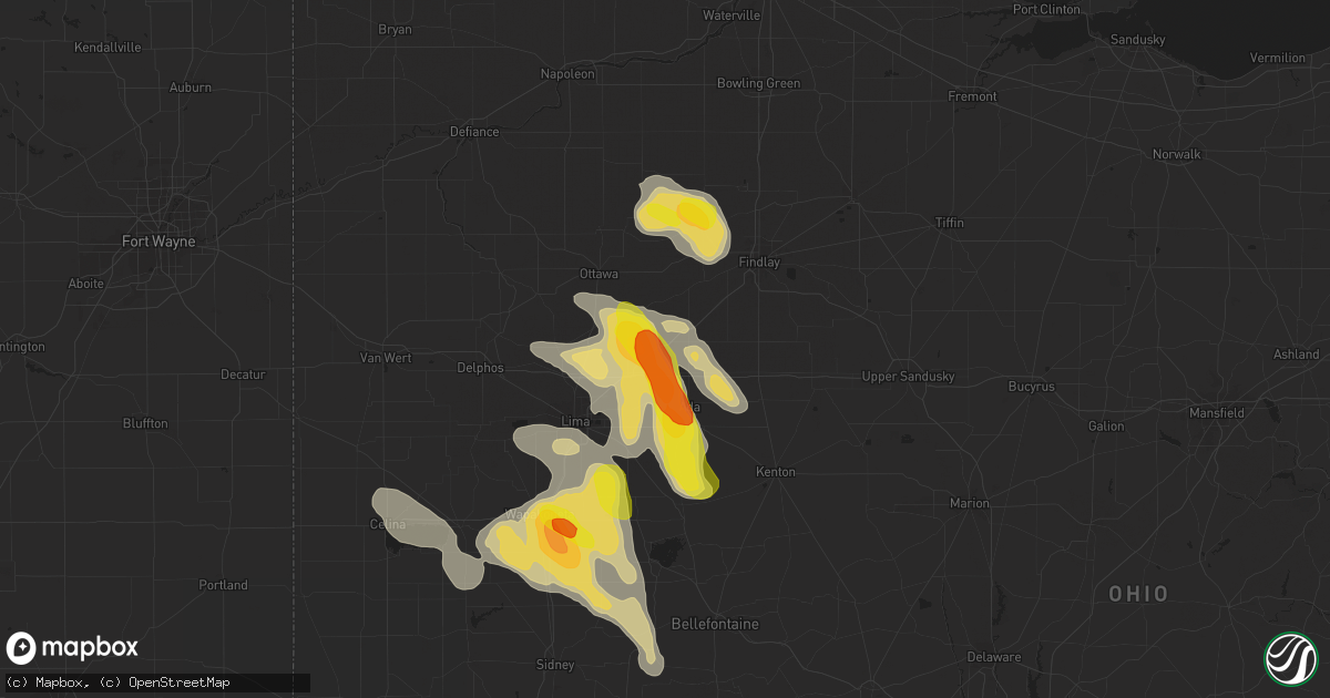 Hail map in Bluffton, OH on July 16, 2017