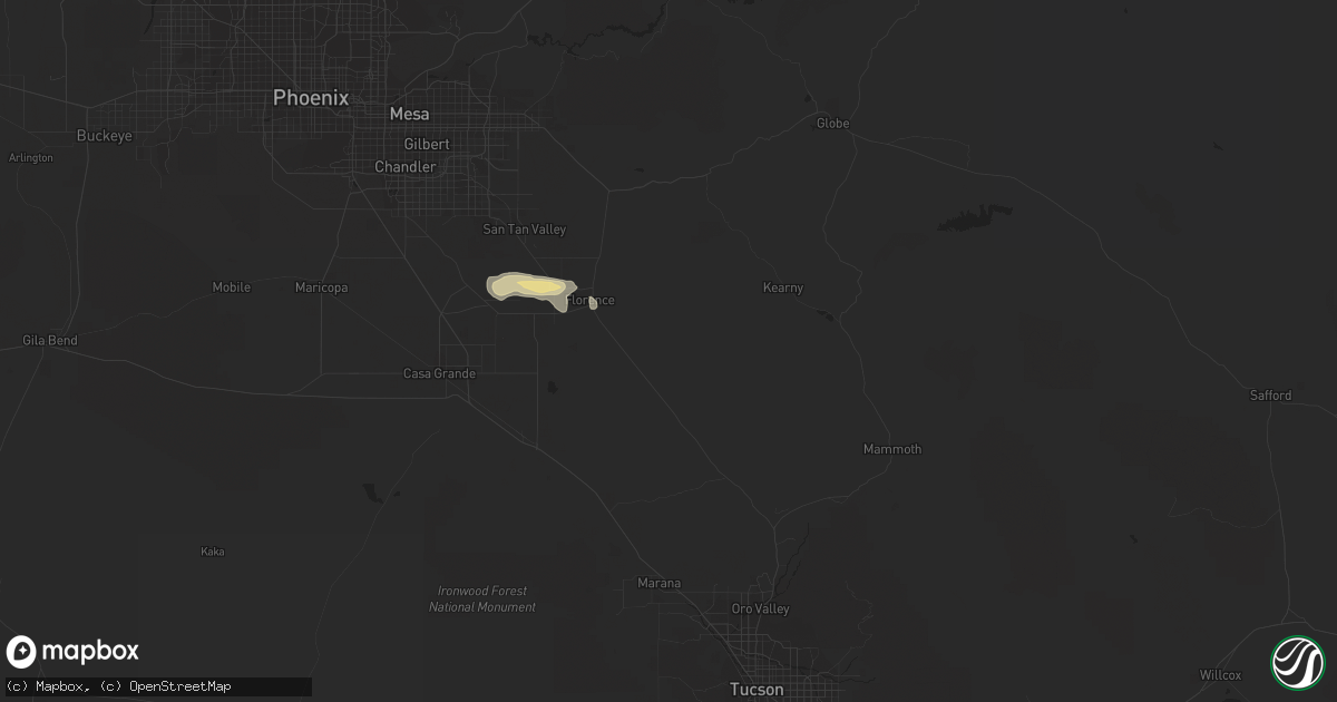 Hail map in Florence, AZ on July 16, 2017