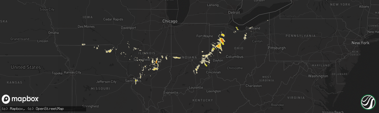 Hail map in Indiana on July 16, 2017