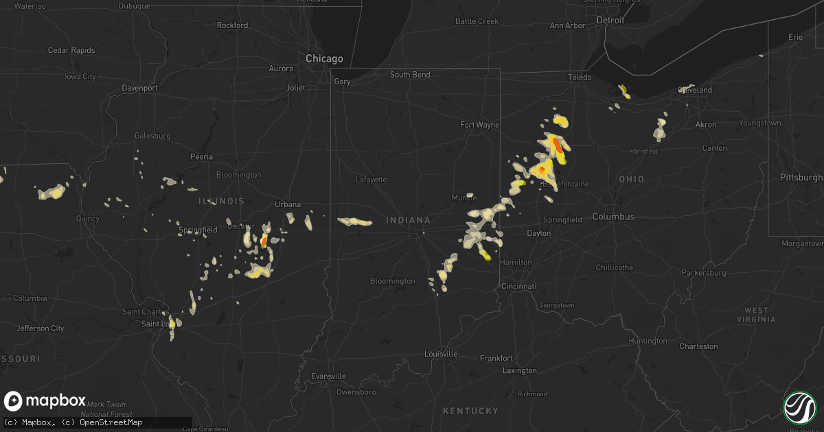 Hail map in Indiana on July 16, 2017