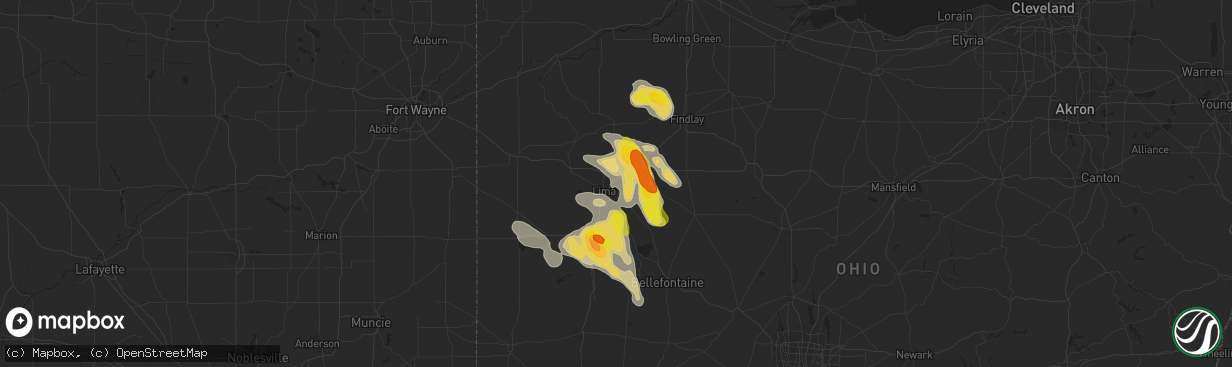 Hail map in Lima, OH on July 16, 2017