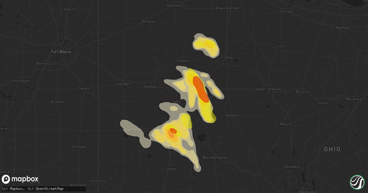 Hail map in Lima, OH on July 16, 2017