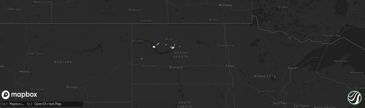 Hail map in North Dakota on July 16, 2017