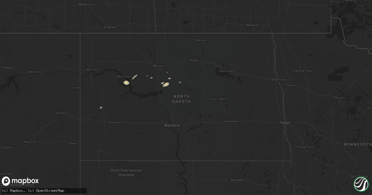 Hail map in North Dakota on July 16, 2017