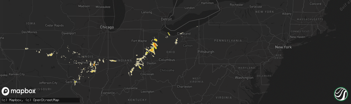 Hail map in Ohio on July 16, 2017