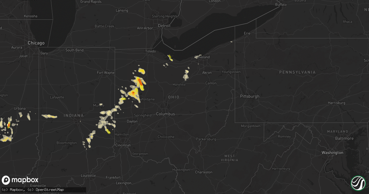 Hail map in Ohio on July 16, 2017