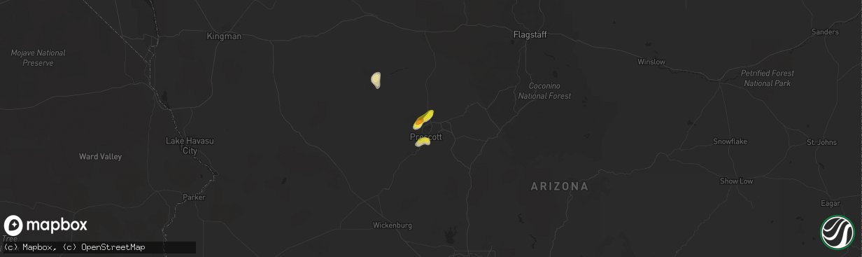 Hail map in Prescott, AZ on July 16, 2017