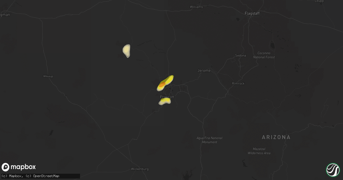 Hail map in Prescott, AZ on July 16, 2017
